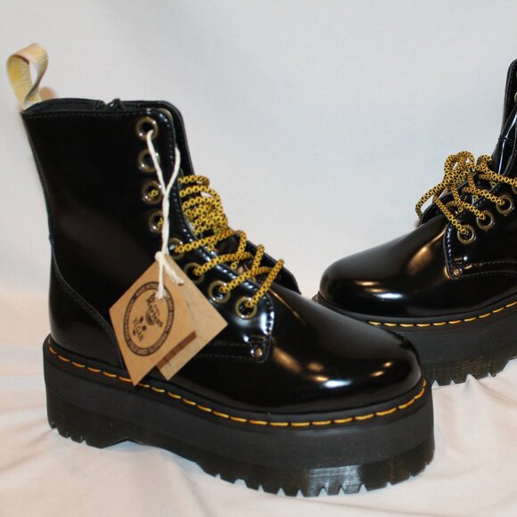 NIB DR MARTENS JADON MAX BLACK PLATFORM VEGAN LEATHER MOTO COMBAT BOOTS SZ 8 - Picture 3 of 8